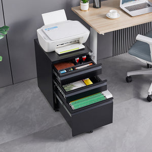English Elm 3-drawer Rolling Steel File Cabinet Fully Assembled with Lock and Pen Tray for Office Black T3625P495548