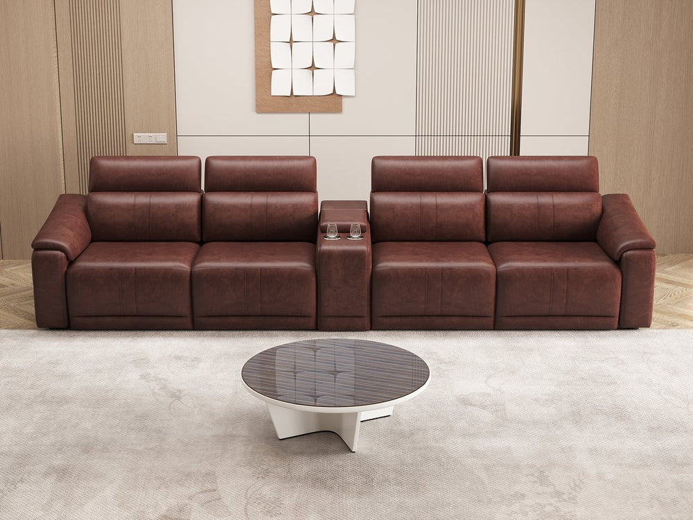 English Elm Power Reclining Sectional Sofa 4 Seat Faux Leather with Usb Ports and Storage Console W3795S00012