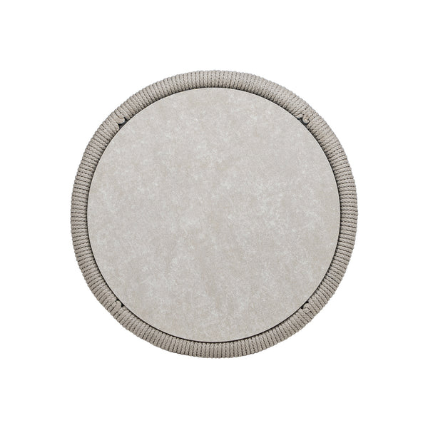 English Elm Jennifer Taylor Home - Everly Handwoven 21.5" Round Patio Coffee Table Light Beige Olefin UV‑Resistant Glass/Stone Top Durable Frame B2719P318946