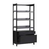 Holmes Modern Wide Bookcase with Two Reeded Drawers Black WEHOL41OS3BL20 Walker Edison