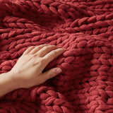 Madison Park Chunky Double Knit Cottage/Country Hand Made Chunky Double Knit Throw Blanket MP50-8216 Red