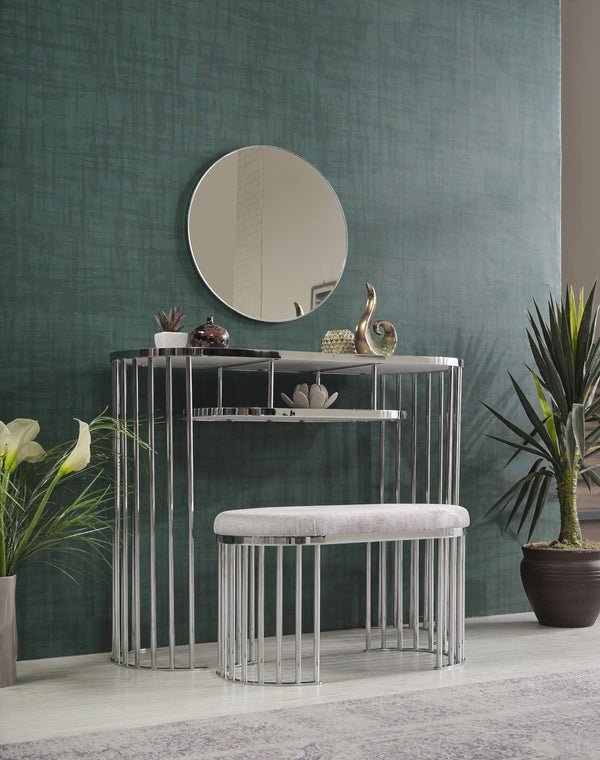 English Elm Garry Oval Fabric Ottoman with Chrome Legs — Plush Upholstery, Compact Modern Seat for Living Spaces Beige B029P333530