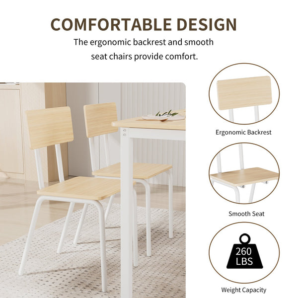 English Elm 5-Piece Modern Dining Set for Small Spaces — 43.3" MDF Top Table with Metal Frame and 4 Chairs, Easy Clean Oak W578133460