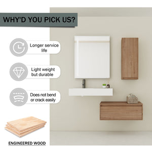 English Elm 30 Inch Wall-Mounted Bathroom Vanity With Resin Sink, Soft Close Drawer & Storage Cabinet - Modern Design W999S00267