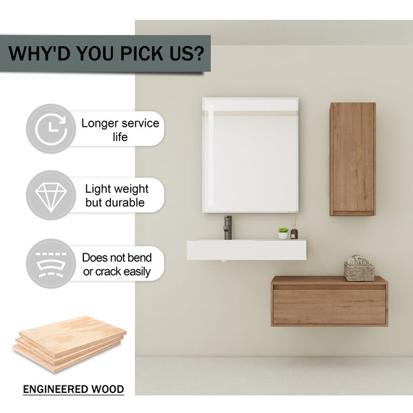 English Elm 30 Inch Wall-Mounted Bathroom Vanity With Resin Sink, Soft Close Drawer & Storage Cabinet - Modern Design W999S00267