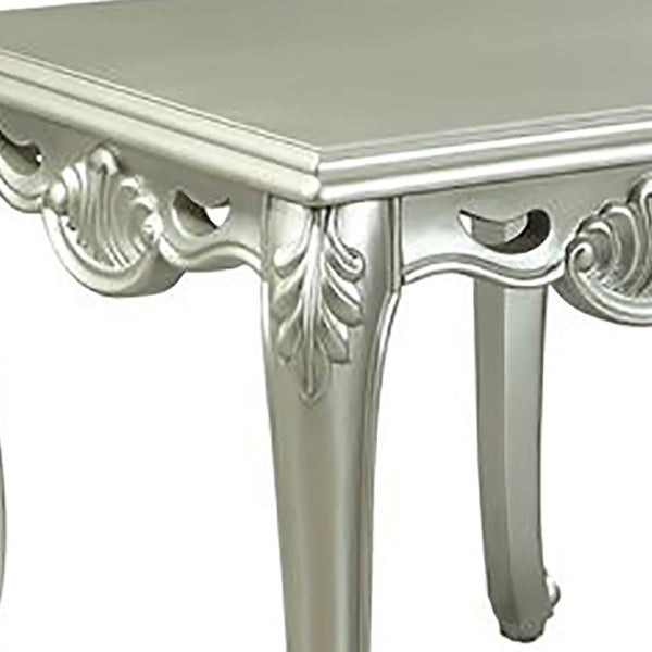 English Elm Champagne Leaf-Carved End Table with Cabriole Legs, Luxurious Traditional Square Accent Table, 27.5" B062P191055