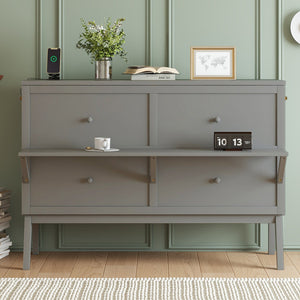 English Elm Queen Murphy Cabinet Bed Solid Pine Build with Usb Charging and Fold Out Desktop Grey W504S00167