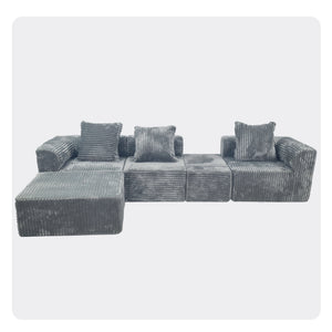 English Elm Modular Light Grey 4-Seat Plush Sectional Sofa with Ottoman, Oversized Chaise, CertiPUR-US Foam W3341P329079