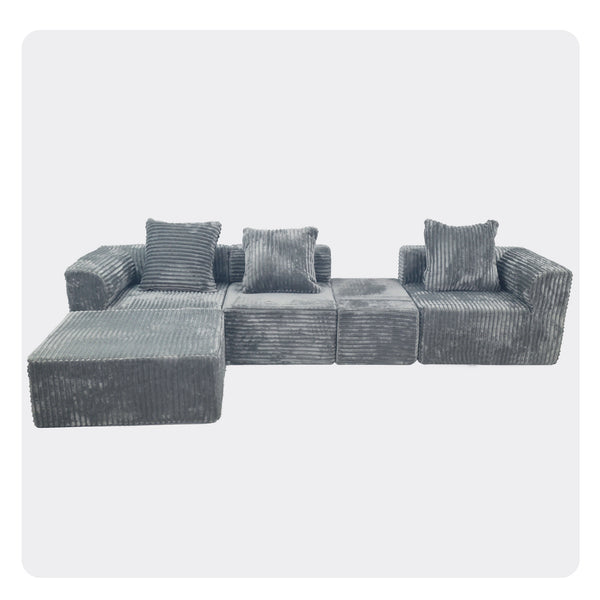 English Elm Modular Light Grey 4-Seat Plush Sectional Sofa with Ottoman, Oversized Chaise, CertiPUR-US Foam W3341P329079