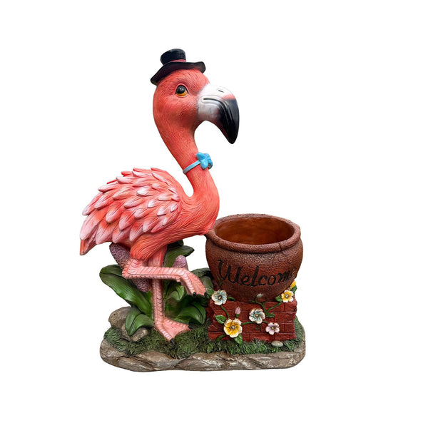 English Elm Outdoor Whimsical Flamingo Resin Planter Sculpted Garden Statue for Porch Decor W5398P454682