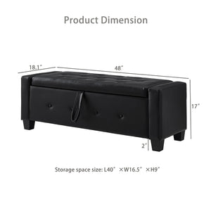 English Elm 48" Storage Ottoman Bench with Tufted Faux Leather Upholstery, Solid Wood Frame & 300lb Capacity Black W1097P338776