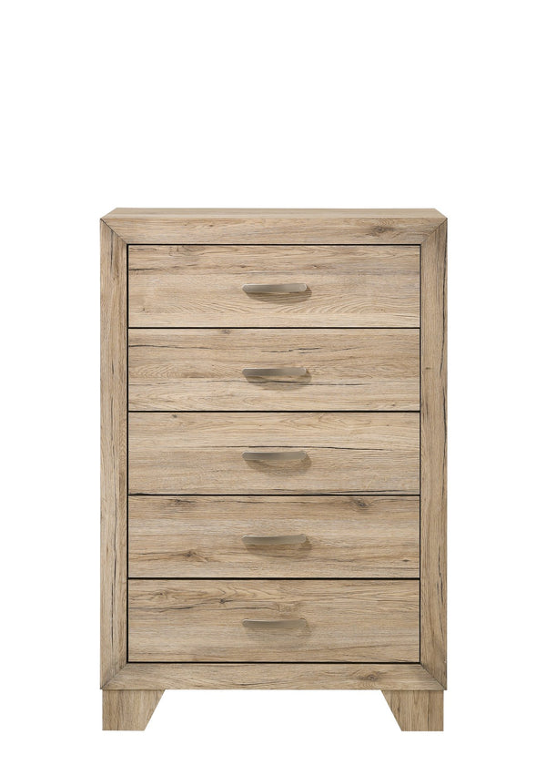 English Elm Miquell Natural Finish Chest of Drawers with 5 Smooth-Glide Dovetail Drawers, Tapered Legs — Natural B2726P247680