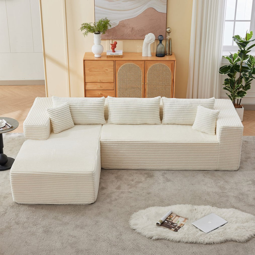 English Elm Modular cloud-inspired sectional sofa with chaise — no assembly, corduroy comfort for family rooms White W2311S00002