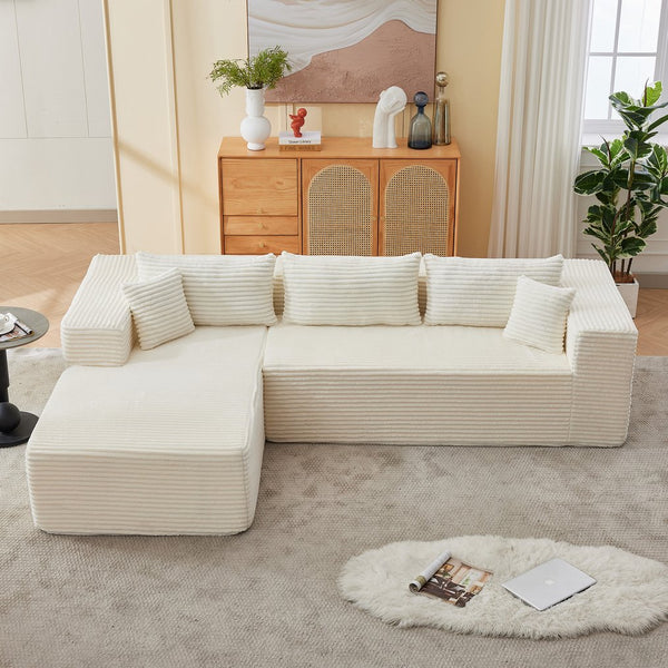 English Elm Modular cloud-inspired sectional sofa with chaise — no assembly, corduroy comfort for family rooms White W2311S00002