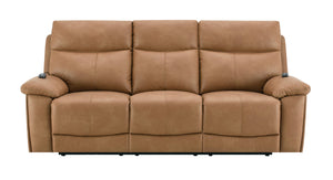 English Elm Chavis Brown Faux Leather Aire Power Motion Sofa with USB, Power Headrest, Lumbar Air & Remote B2726P406777