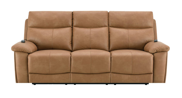 English Elm Chavis Brown Faux Leather Aire Power Motion Sofa with USB, Power Headrest, Lumbar Air & Remote B2726P406777