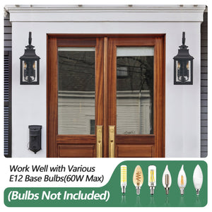 English Elm 23"(H) Vintage Black Outdoor Wall Lanterns 2-Pack — Weatherproof Metal Sconce with Clear Seeded Glass W1340P143685