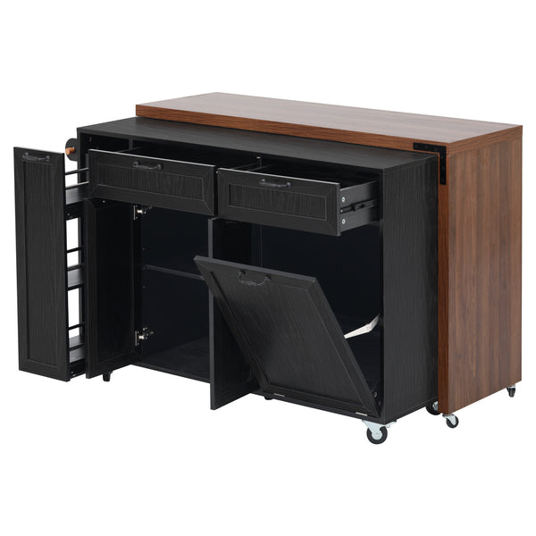 English Elm K&k Extendable Kitchen Island Rolling Cart with Spice Rack Walnut Oak Finish Black N707S000026B