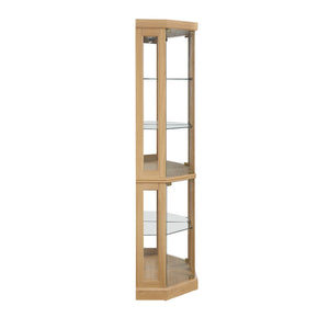 English Elm Corner Curio Cabinet Lighted Glass Display Case with Mirrored Back for Living Room Light Oak W2275P194430