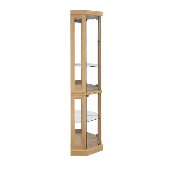 English Elm Corner Curio Cabinet Lighted Glass Display Case with Mirrored Back for Living Room Light Oak W2275P194430