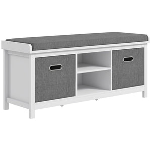 English Elm HOMCOM Padded Shoe Bench with Removable Linen Cover, 2 Fabric Drawers & Adjustable Shelf, White W2225P200685