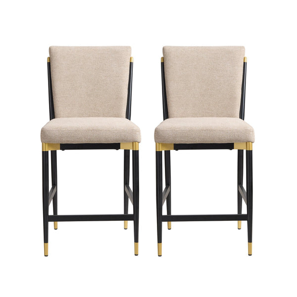 English Elm Modern Armless Counter Stools Set of 2 Upholstered Iron Frame with Gold Accents Black+Brown N771P345828H