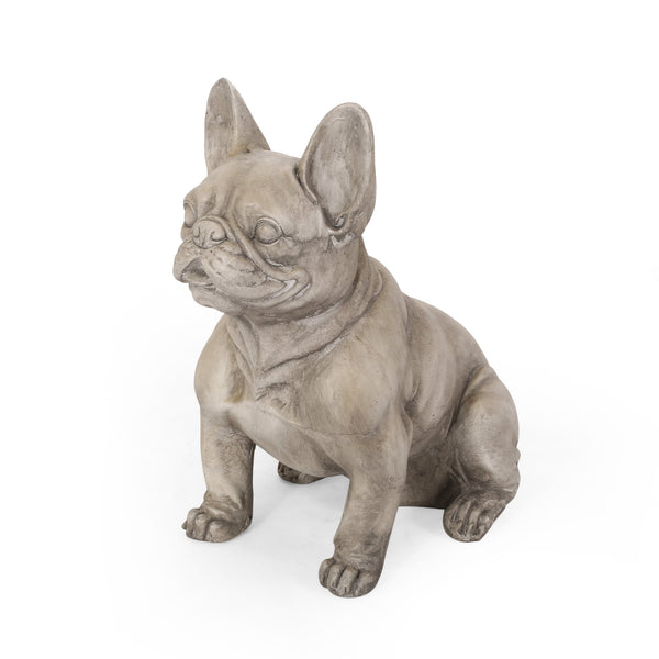 English Elm Christopher Knight Home® - DOG French Bulldog Garden Sculpture Cast Stone Outdoor Accent with Antique Wash, Durable Charm Gray 70293.00GRY