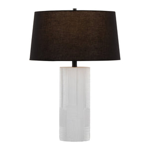 English Elm Petra Sculptural Cream Polyresin Table Lamp Set Glam Art Deco Black Linen Shade B202P224185