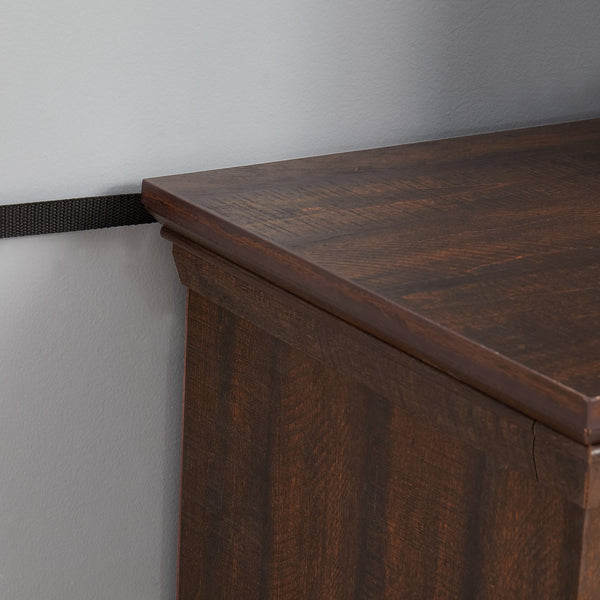 English Elm 2 Door Farmhouse Media Console with Glass Cabinet Panels and Open Shelving for Living Rooms W2275P389693