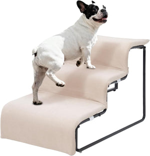 English Elm 3-step Pet Stairs with Cushioned Treads for Small Dogs Cats Sofa Bed Access T5880P493662