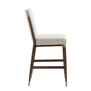 English Elm Modern Armless Counter Stools Set of 2 Upholstered Iron Frame with Gold Accents Brown+Beige N771P345828W