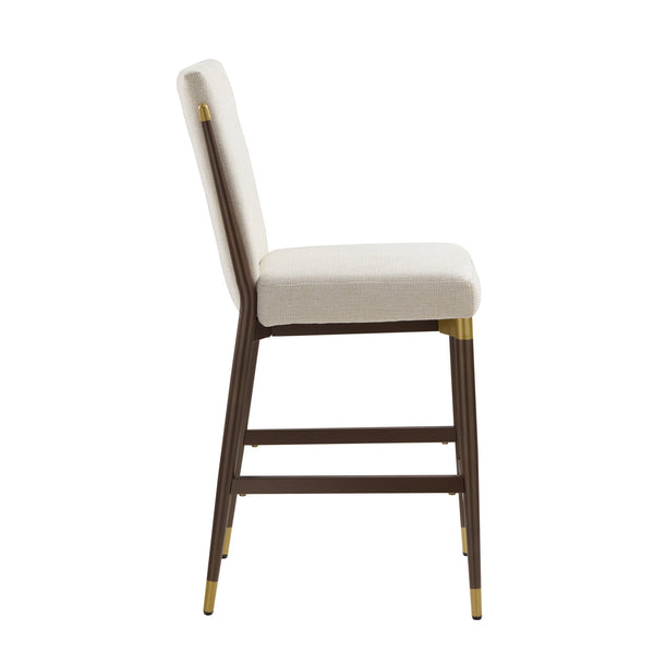 English Elm Modern Armless Counter Stools Set of 2 Upholstered Iron Frame with Gold Accents Brown+Beige N771P345828W