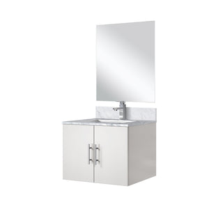English Elm Glossy White Bathroom Vanity Set With Carrara Marble Top, Mirror, Faucet - Compact & Modern Design B2731S01301