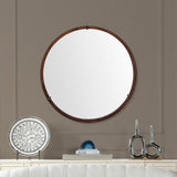 English Elm Hausen 31.5" Mid-Century Modern Round Accent Wall Mirror, Brown Walnut Wood & Veneer