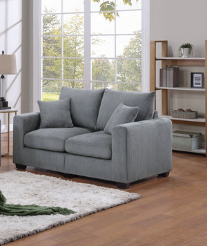 English Elm Classic Corduroy 2pc Sofa Set with Loveseat, Square Arms, Plush Cushions & 2 Throw Pillows - Cozy Modern Appeal Fog 47 L x 35 W x 24 H B011S01298