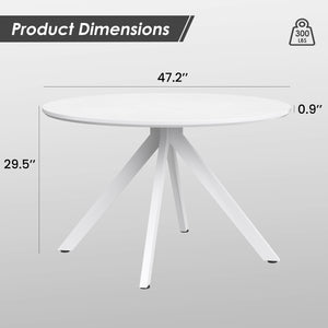 English Elm 47.2" Solid Wood Round Dining Table for 4-6 with X-Shaped Pedestal, Spacious Surface & Floor-Protecting Pads White T3623P408642