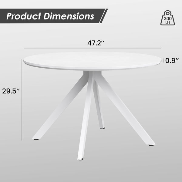 English Elm 47.2" Solid Wood Round Dining Table for 4-6 with X-Shaped Pedestal, Spacious Surface & Floor-Protecting Pads White T3623P408642