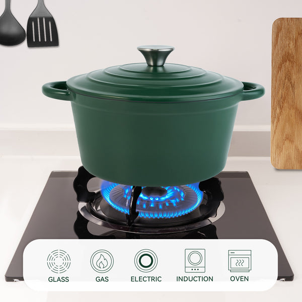 English Elm 4.5 Quart Dutch Oven Pot with Lid, Enameled Cast Iron, Nonstick Ceramic Surface for Even Cooking and Moisture-Retaining Baking up to 500°F Green T3950P396342