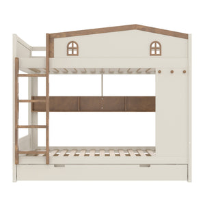 English Elm Twin Xl Solid Pine Loft Bed with Built-in Led Lighting and Storage Shelves W1580S00392