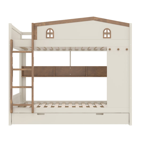 English Elm Twin Xl Solid Pine Loft Bed with Built-in Led Lighting and Storage Shelves W1580S00392