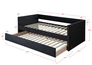 English Elm Beautiful Tufted Daybed with Nailhead Trim and Pull-Out Trundle, Modern Chic Lounge Bed for Guest Rooms Gray 42.72 L x 38.19 W x 5.51 H B011S01640