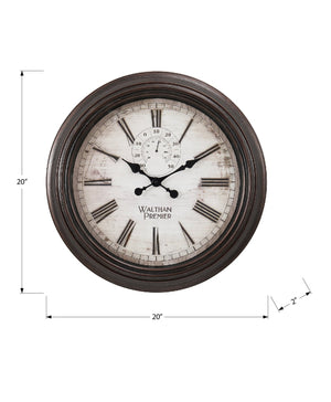 English Elm Clocks, 20-Inch Round Wall Clock In Rich Brown – Vintage Roman Numerals & Quiet Quartz Movement B2710P287073