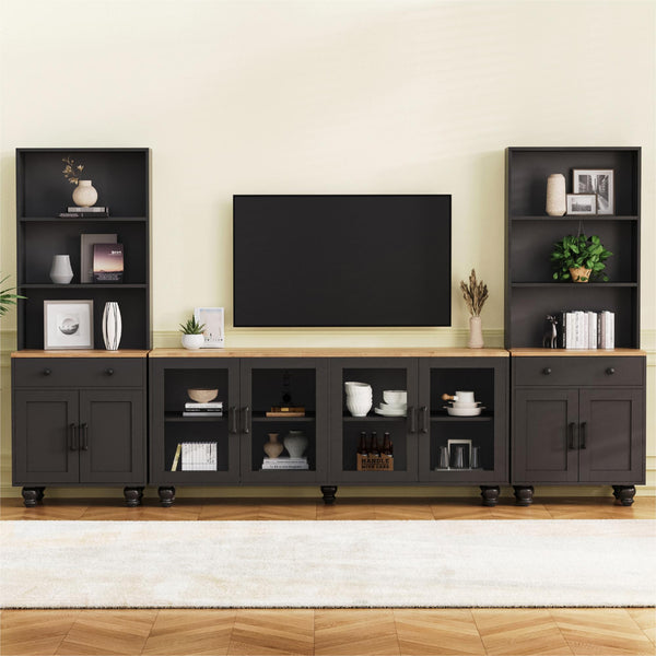 English Elm On-Trend Farmhouse Entertainment Center For Tvs Up To 70" With Adjustable Shelves & Glass Doors N721S000041B