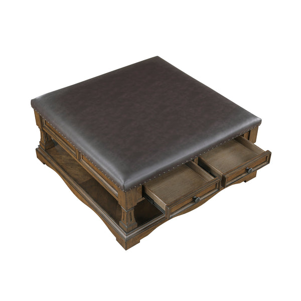 English Elm Traditional Rustic Lift-Top Cocktail Table with Hidden Storage, Pine Veneer Finish, Casters for Easy Mobility and Workspace Convenience Brown 44 L x 44 W x 14.5 H B011P387109