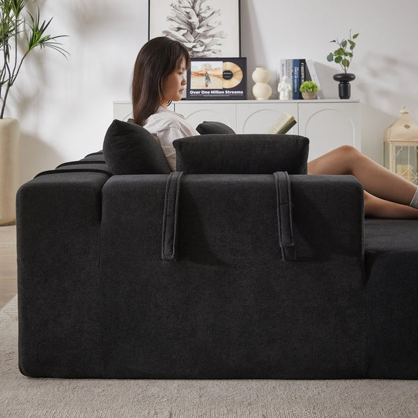 English Elm Modern Chenille Upholstered Sectional Sofa Set - 108" L-Shaped Convertible Couch With 6 Pillows W834S00394