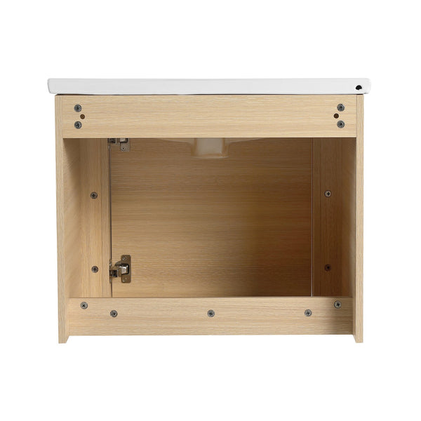 English Elm 36'' Wall-Mounted Bathroom Vanity With Elegant White Sink, Soft-Close Door & Open Storage Shelves W999S00481