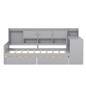 English Elm Full Size L-shaped Daybed with Built-in Desk Bookshelf and Storage for Small Spaces N733S351674E