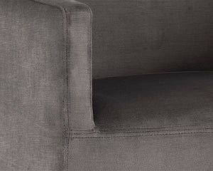 Sunpan Zane Glamorous Wheeled Lounge Chair with Brushed Brass Frame for Stylish Dining & Relaxation Spaces Piccolo Pebble