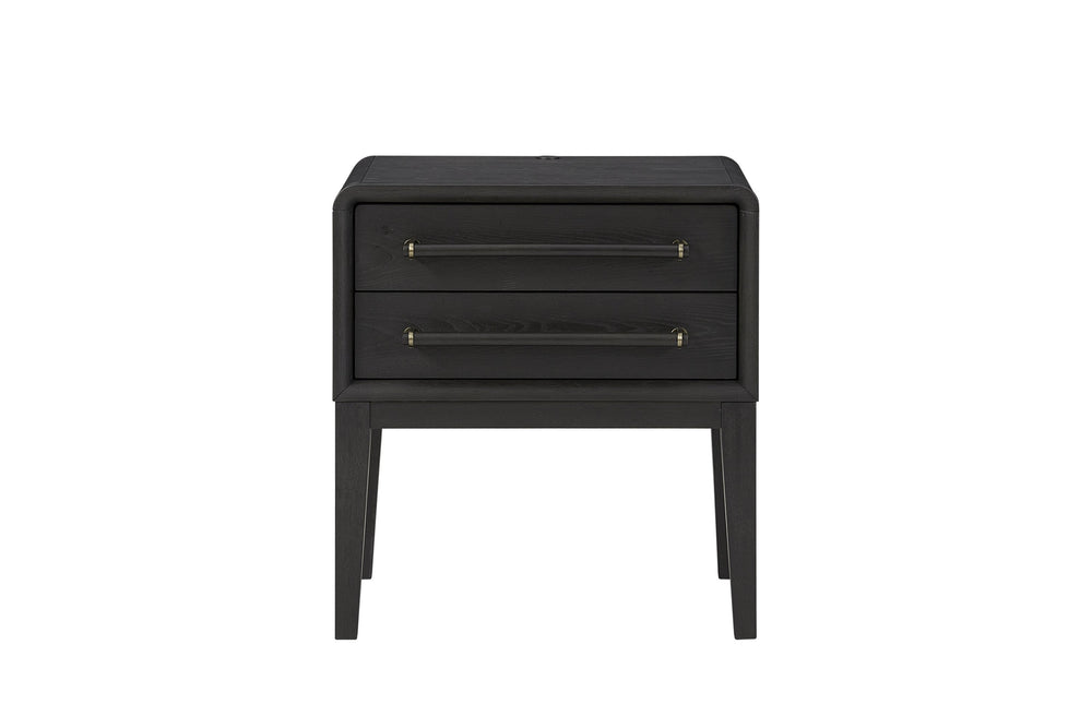 English Elm Small Nightstand with Elm Veneer Finish, Peppercorn Tone, Two Smooth-Glide Drawers for Teens & Guests Black 27 L x 20 W x 18 H B2699P401401