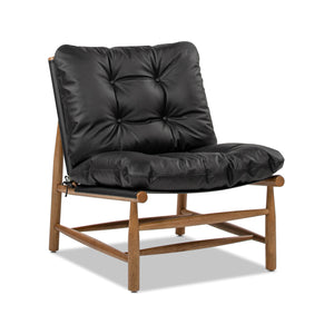 English Elm Jennifer Taylor Home - Oxford Mid-Century Accent Chair 26.5" Noir Black Leather Sling Seat, Top-Grain Cushion, Sturdy Frame B2719P290775